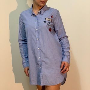 Long Bottom Down Shirt with Patch